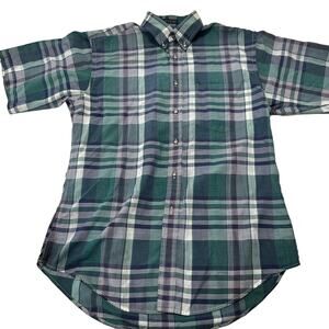 Vintage 90s Nordstrom Button Up Shirt Men Size M Blue Red Green White Plaid FLAW